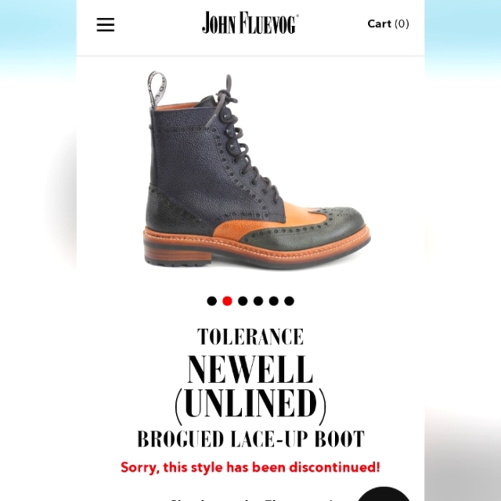 John Fluevog Tolerance Newell Brogue Boot Sz 11 in Navy, Brown and Green